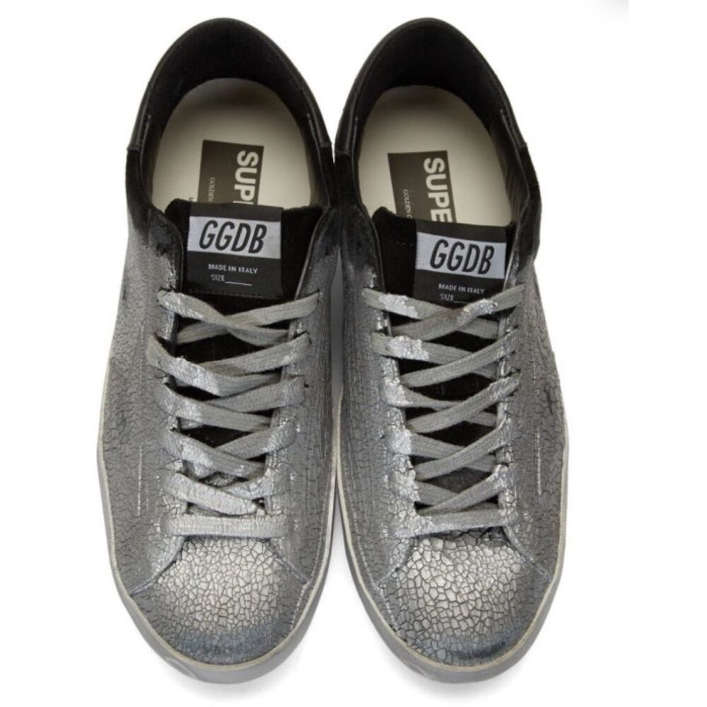 EUC Mens Golden Goose black suede silver crack super star sneakers Sz 43, $580
